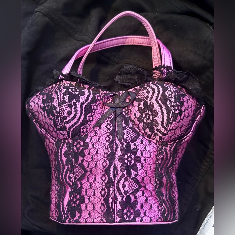 Pink and Black Lace Corset Purse